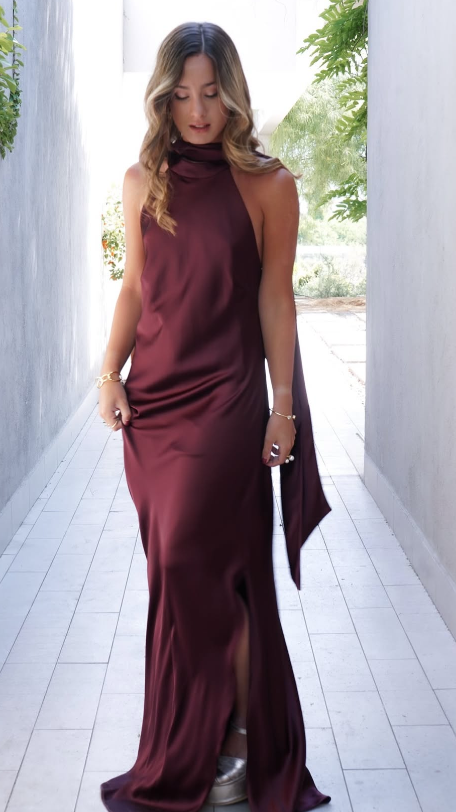 Vestido vino satin
